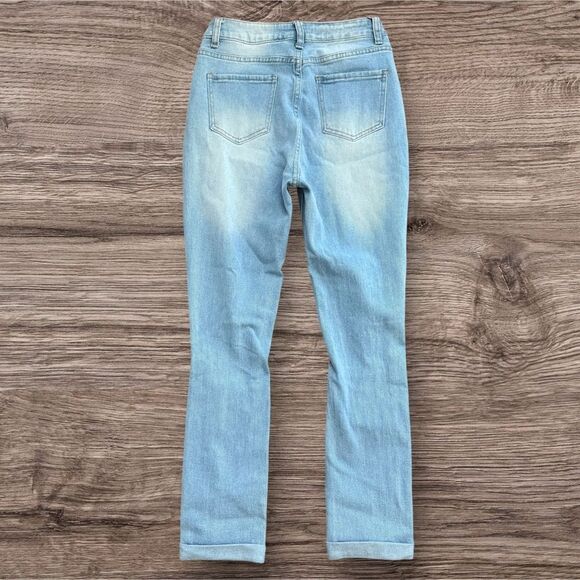 SHEIN High Rise Blue Distressed Jeans Sewn Cuffs - Picture 2 of 6